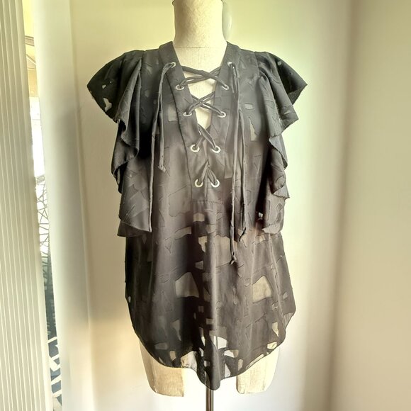 IRO Black Lace-Up Ruffle Blouse - Picture 5 of 11